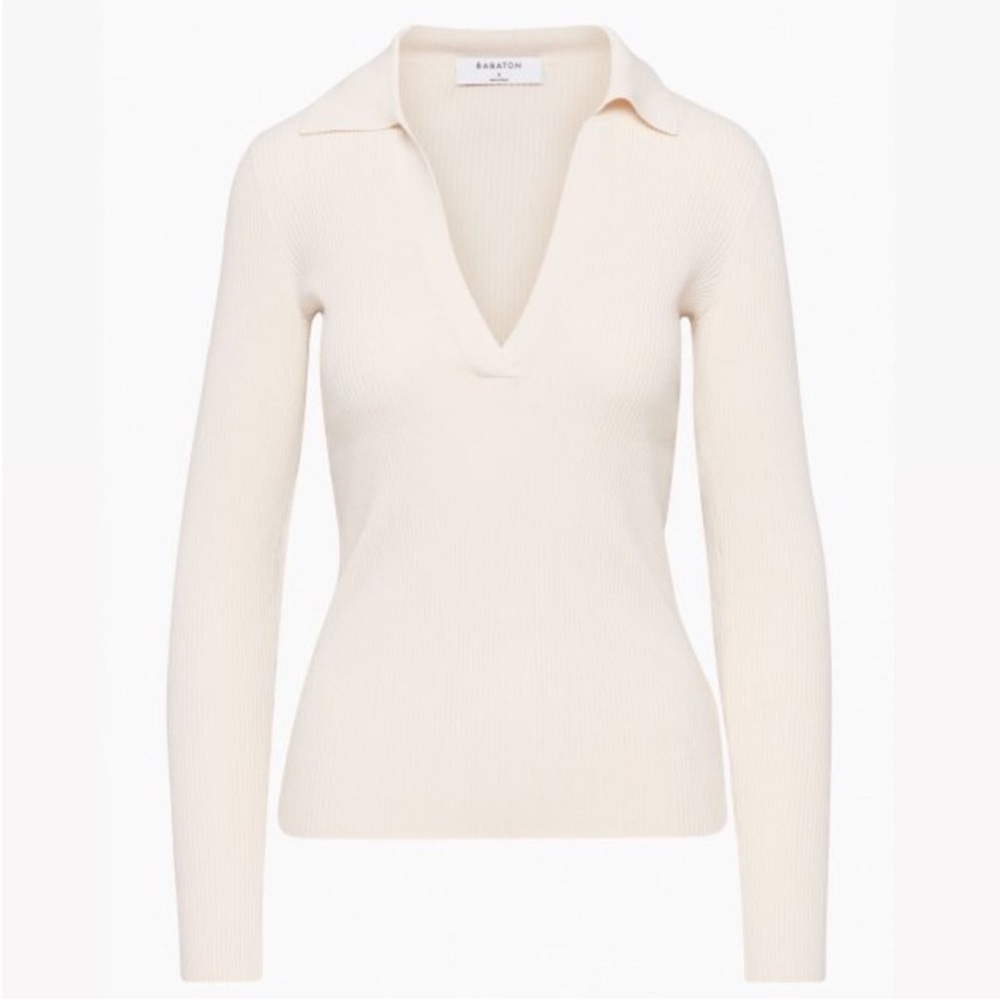 Aritzia Babaton Cream V-Neck Sweater
